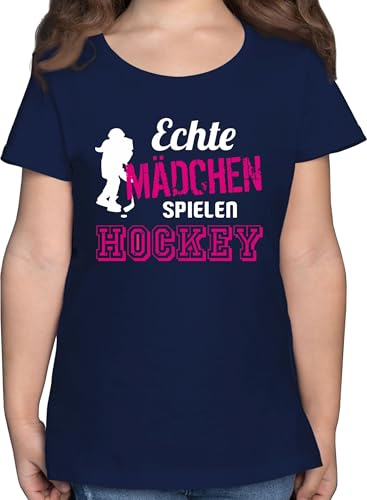 T-Shirt - Kinder Sport Kleidung - Echte Mädchen Spielen Hockey - 152 (12/13 Jahre) - Dunkelblau - Tshirt echt Sportshirt 25. Geburtstag Eishockey kindershirts Sport-Shirt feldhockey Shirt Outfit