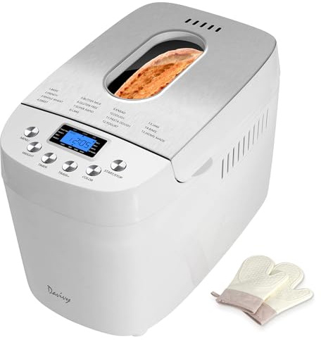 Davivy Bread Maker 3LB, 15-in-1 Automatic Bread Machine with Silicone Baking Gloves, Dual Kneading Paddles, Nonstick Pan, 15-Hour Delay Timer, 3 Loaf Sizes & 3 Crust, Nut Add-In Reminder