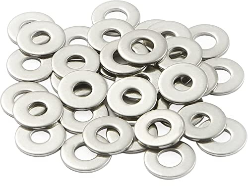 AMLOOPH M5 Washers, M5 x 10mm A2 Stainless Steel Flat Washers 50Pack | Metal Flat Washers Thickness 1mm, Large OD Plain Wide Metal Round Flat Spacer Repair Washer for Screws Bolts