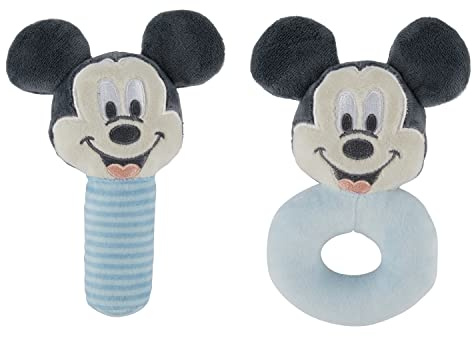 Disney Mickey Mouse Assorted Plush Lovie Rattle Set Pack of 2 - Soft and Cuddly Plush Material, Built-in Rattle for Sensory Stimulation,Vibrant Colors and Intricate Details
