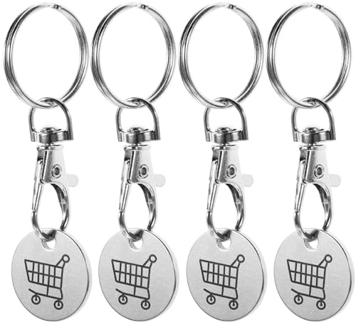 HOODANCOS 4pcs Trolley Token Keychain Supermarket Shopping Cart Metal Key Ring Trolley Token Coin Keychain Pendant Purse Handbag Charms Decorations for Shopping Black