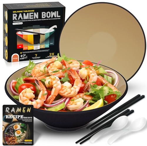 Plastik Ramen Schüssel 2 Sets - 20oz Japanische Suppenschüssel Geschirr - mit Essstäbchen Löffel Rezepte Rührschüsseln für Nudeln Salate Müsli Geschenke für Männer und Frauen im Neuen Zuhause