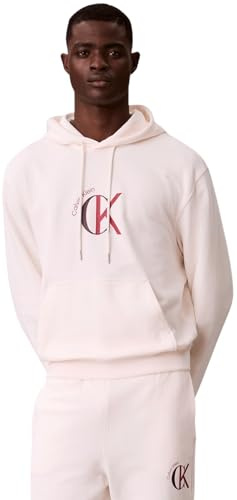 Calvin Klein Sudadera LS EU 350TERRY Graphic Hoodie LV04RE255G para Hombre, Color Blanco y Gris, Talla L, Blanco (Blanco y Gris), L