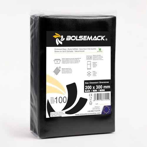 Bolsemack 20 x 30 cm, 100 st, ogenomskinlig svart, BPA-fri, återanvändbar, Sous-Vide och frysning, för mat, för alla typer av hushållsvakuumförpackare, EU