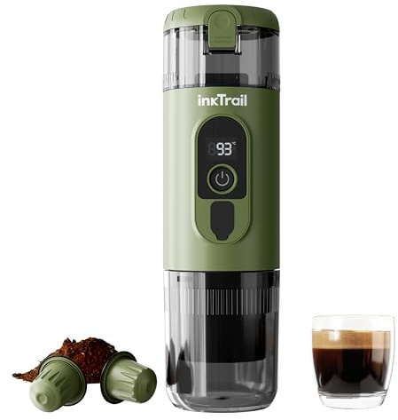 InkTrail Portable Electric Espresso Machine,Travel Coffee Maker for Camping, Self-Heating with Rechargeable Battery, Compatible with Ground Coffee & NS Original Capsule for Car, RV, Hiking, Office