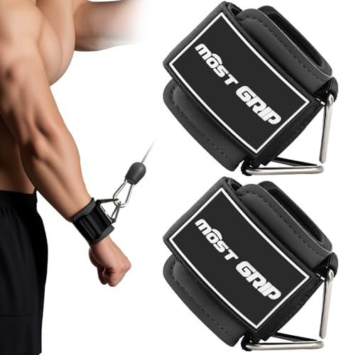 Wrist Cuffs with D-Ring, Wrist Wraps for Weightlifting with Neoprene Padding, Wrist Straps for Cable Machines (Glossy Black)