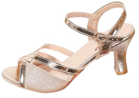 Generico Scarpe da Ballo Donna Eleganti 35-43 EU in Pelle con Tacco 5.5cm, Punta Chiuse e Cinturino alla Caviglia Sandali Estive Comode con Suola Gomma per Latino Americano, Cerimonie, Feste