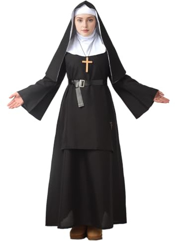 GRACEART Nunna-dräkt, religiös outfit, halloweenklänning, filmdräkt, klassisk maskeradkostym, maskeraddräkt för vuxna