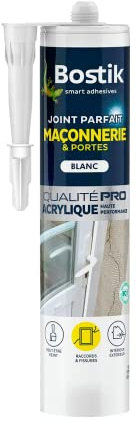 Bostik Mastic d’Étanchéité Joint Parfait Maçonnerie et Portes –Jointe Tous Matériaux et Colmate les Fissures – Intérieur et Extérieur Sous Abri – Formule Acrylique – Couleur : Blanc – 280 ml