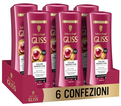 Schwarzkopf Gliss Color Perfector Balsamo Ravviva Colore, 6 confezioni da 200ml, Balsamo per capelli con Complesso Ialuronico ed Estratto di Mirtillo Rosso, Prodotti per capelli colorati e schiariti