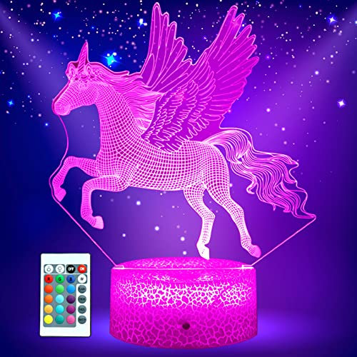 Einhorn Nachtlicht für Kinder - 3D Lampe Mit Fernbedienung und Smart Touch, 7 Farben + 16 Farbwechsel Dimmbar - Geschenke und Spielzeug