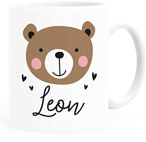 SpecialMe® Kindertasse Kunststoff Bär, Fuchs, Einhorn mit Namen personalisierte Namenstasse für Kinder Tiermotive Jungen Mädchen Bär kunststoff-weiß standard
