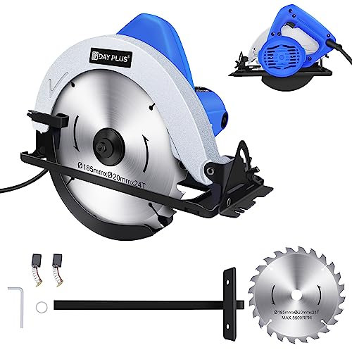 Circular Saw, 900W 5500RPM Electric Circular Saws with 185MM 24T Saw Blade, Bevel Angle 0 to 45°, Cutting Depth Max 55mm, Handheld Corded Circular Saws for Wood, Tile, Soft Metal, Plastic Cutting