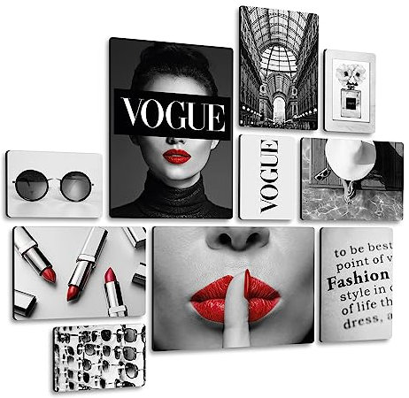 Giallobus - Conjunto de 10 Pinturas de Paneles múltiples - 2 - Fashion Moda Vogue - Madera de MDF - | 2 x 42x29,7cm | 4 x 29,7x21cm | 4 x 21x14,85cm | - Listo para Colgar - Cuadros