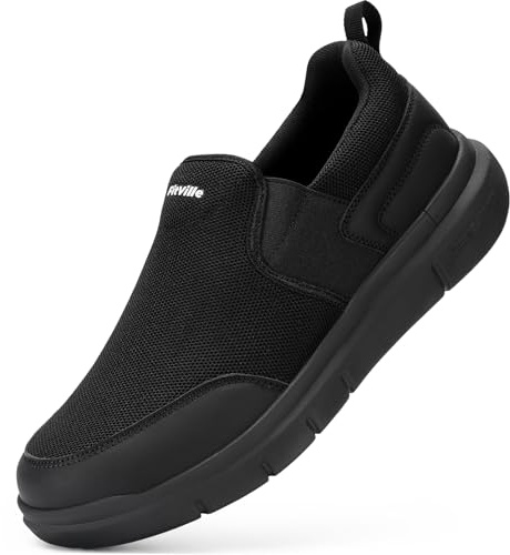 FitVille Mens Extra Wide Slip On Trainers Loafers Shoes,Black,10,W