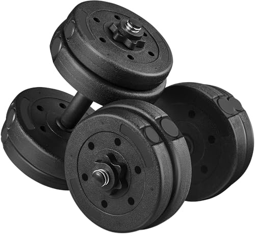 Yaheetech Ensemble d'haltères 15kg Kit d'haltères Musculation Set d'haltères Réglables avec Plaques Paire d'haltères Fitness Gym à Domicile Noir
