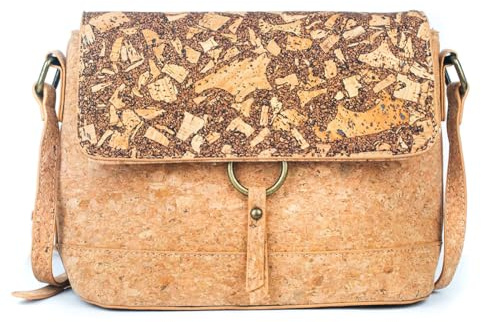 DeCarbonize Crossbody Handtasche aus Kork Veganleder Nachhaltig Damen Umhängetasche (Mediterreanean Café)