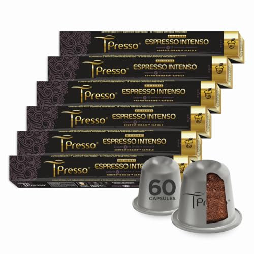 Tpresso® Premium Organic ESPRESSO Intenso Coffee Capsules, Compatible with Nespresso®³ Capsule Machines, 60 Industrial Compostable² Coffee Capsules, Made in Switzerland