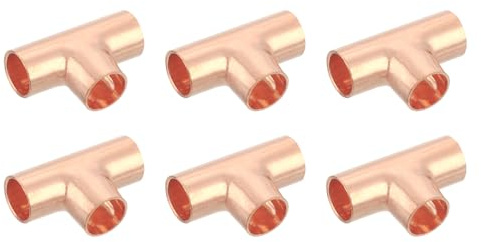 QUARKZMAN Connecteur de Raccords en Forme de T en Cuivre, 0,39 Pouces, 6 Pièces, avec Connexion Soudée à la Sueur pour la Plomberie, 32x20,5mm