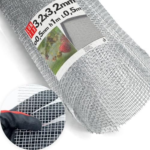 Malla de Alambre galvanizada fina 3,2x3,2mm Ø0,5mm 1x0,5m para ventilación y aireación, rejilla y tela metalica tipo pajarera y gallinera, malla metalica para protección contra insectos y ratones
