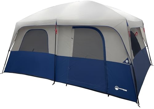 10 Person Camping Tent - Large Outdoor Tent with Room Divider and Rainfly - Family Camping House with 2 Doors and 4 Screen Windows by Wakeman Outdoors (Navy)