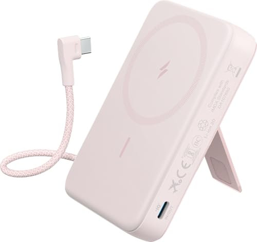 Anker Zolo magnetische Powerbank, 10K kabelloses Ladegerät, 30W Max. Schnellladen, integriertes USB-C Kabel & Ständer, für iPhone 17/16/15 Serie, AirPods etc.