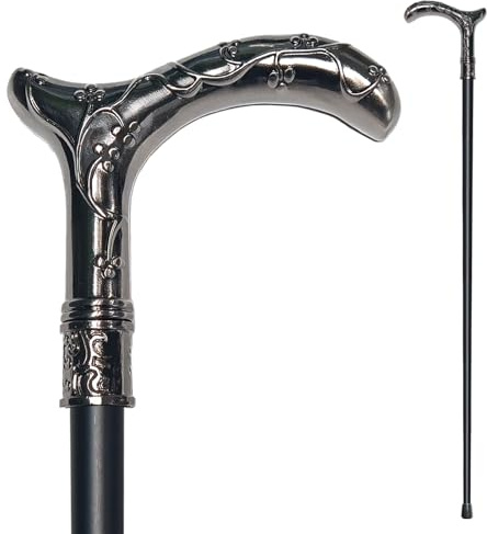 YIVIYAR Walking Cane for Men & Women - Heavy Duty 500+ lbs Capacity, Gothic Decorative Ornate Metal Cane with Ergonomic Handle, Black & Silver Design Walking Stick for Senior