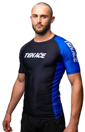 Tenace Camiseta Compresión Jiu Jitsu Competición - para Entrenamiento MMA, BJJ, Grappling Rashguard (FR/ES, Letras, XL, Regular, Regular, Azul)