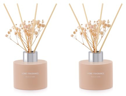 L'odeur Vill Reed diffusorset, 120 ml x 2 lyxig doftspridare för hemmet med 12 fiberpinnar, långvarig doftande aromaterapi för sovrum badrum vardagsrum kontor (linne/linne)