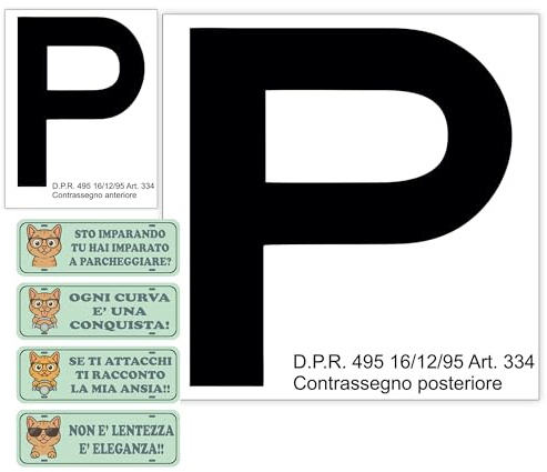 GamesMonkey ® - Adesivi Auto P Principiante Omologati - Anteriori e Posteriori per Auto - Set Patente Neopatentati (COL002-M)