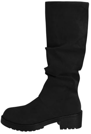 Generisch Bottes hautes pour femme - Élégantes et tendance - Talon bas - Bottes d'hiver antidérapantes - Mi-mollet - Tige large - Hauteur au genou - Bout rond - Bottes longues, Noir , 37 EU