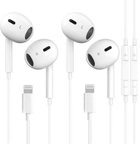Lightning-hörlurar med kabel, Apple MFi-certifierade hörlurar för iPhone 14/14 Plus/13/12/11/8/7 X Pro Max, in-ear-hörlurar, HiFi-ljud, stereo, 2-pack