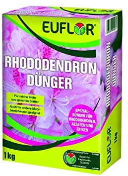 Euflor Concime per rododendri, in scatola pieghevole • Concime organico minerale NPK 8+4+5 con 2% MgO • Fertilizzante speciale per rododendri, azalee, eriche, mirtilli • Effetto a lungo termine