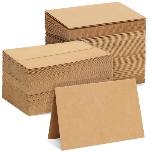 Blank Kraft Paper Cards & Envelopes - 4 x 6 in, 100-Pack - For Wedding Invitations & Birthday Greetings - DIY Card Making Supplies