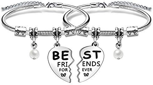 Geschenk für beste Freunde, 2 Stück, Perlenherz-Anhänger, Armband für Damen, Mädchen, Kollegen, Schwestern, Klassenkameraden