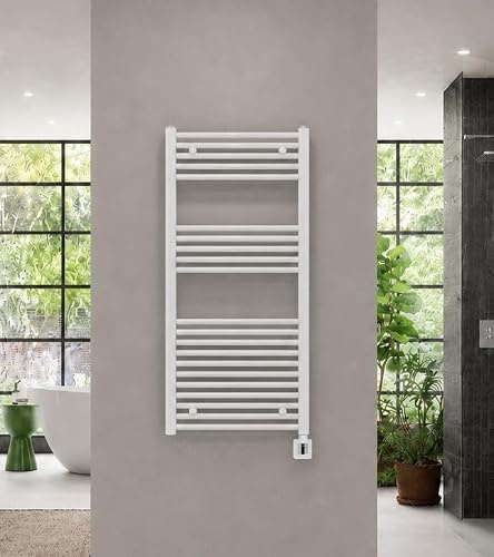 anapont Elektrisk badrumsradiator 1175 x 750 – vit böjd – timerfunktion – handdukradiator – badrumsvärmare elektrisk – handduksvärmare – tillverkad i Tyskland