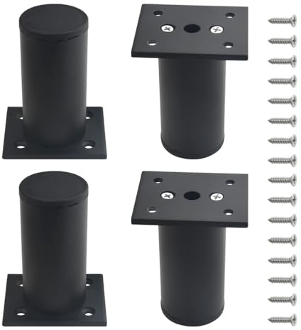 WMYCONGCONG Lot de 4 Pieds métalliques Ajustables pour Meubles Pieds de Cuisine Ronds de 80 mm de Hauteur pour canapé-lit Noir Pied de Support de Table de Bureau avec vis, 2 Pouces Dia