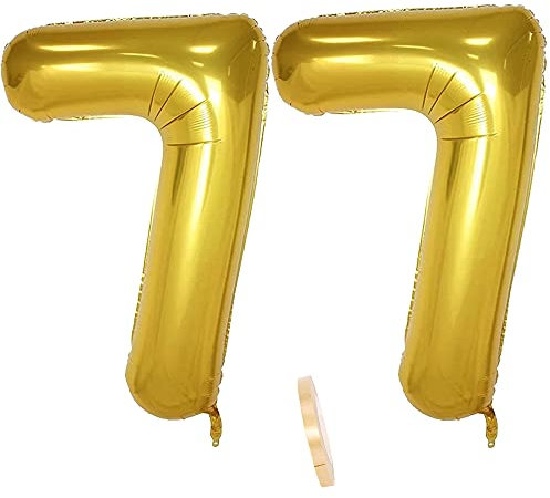 2 globos numeros 77 años, Number globo número 77 Dorado para Hombres Mujeres niños,40 Figuras Gold globo de lámina de helio inflable, gigante grande decoración fiesta de cumpleaños boda (xxxl 100cm)