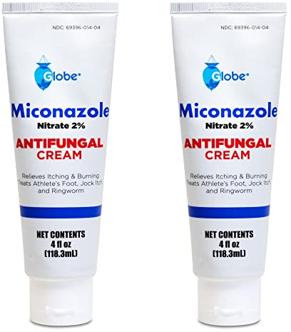 Globe (2 Pack Miconazole Nitrate 2% Cream (4 oz) Cures Most Athletes Foot, Jock Itch, Ringworm and More.