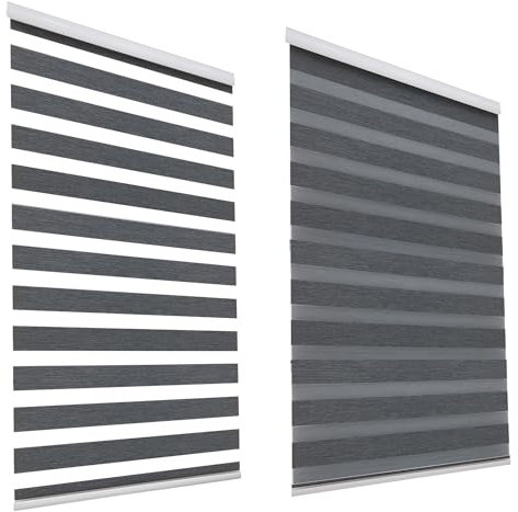 HSYLYM Cheap Luxury Blackout Roller Shades Double Layer Day and Night Indoor Shade Window Manual Zebra Blinds (Width 90cm x Length 150cm,Grey)
