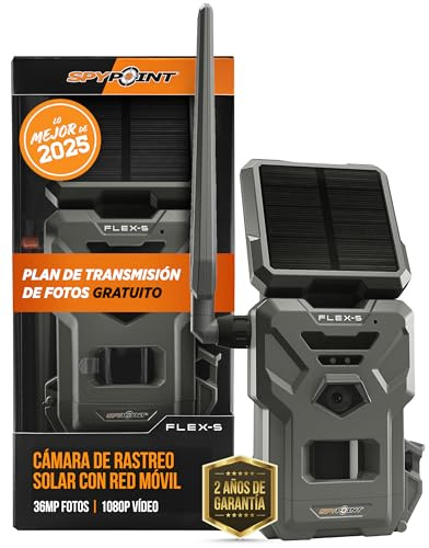 Spypoint FLEX-S Solar Outdoor Cellular Camera - Integrated Solar Panel, No WiFi Needed, Night Vision Motion Activated, LTE Connectivity, 36MP Photos, 1080p Videos + Sound