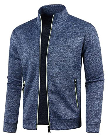 OBiQuzz Sweatjacke Herren mit Reissverschluss Ohne Kapuze Klassisch Sportjacke Leichte Jacke Stehkragen Trainingsjacke Strickjacke mit Taschen Freizeitjacke Softshelljacke Laufjacke