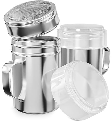 CUSINIUM 10 Ounce Powdered Sugar Shaker Duster With Handle - Fine Mesh - With Plastic Cap - Pack of 2