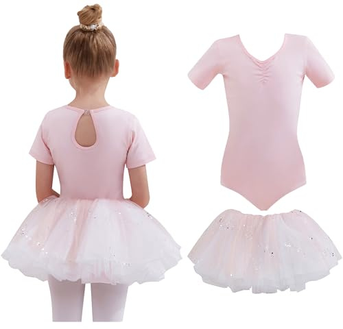 Tancefair Kinder Ballettkleidung Ballettkleid Mädchen Glitzer Balletttrikot Balletttrikot Zweiteiliges Tanzkleid Tanzbody mit Ballerina Turnanzug mit Abnehmbarem Rock