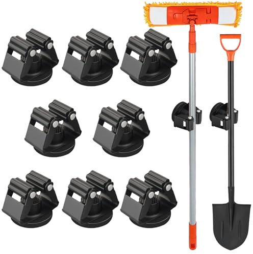 MUTUACTOR Magnetic Broom Holders,8PCS Anti-Slip Magnetic Mount Storage Broom Holder with Rubber Grippers, 12lbs Heavy Duty Magnetic Tool Holder for Work Garage Laundry Kitchen RV Van Accessories