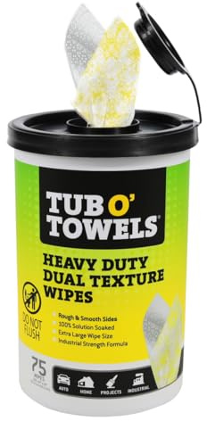 Tub O' Towels TW75 10 x 12 Multi-Surface Cleaning Wipes, Dual Texture, 75 Count per Tub