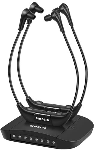SIMOLIO Duo Kabellose TV Kopfhörer mit Dialogmodus, Funkkopfhörer für Fernseher und Musikanlagen mit L/R Balance Lautstärkeregelung, Hörverstärker für Ambient Sound, Ohrhörer für Senioren, SM863D