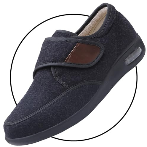 POFH Scarpe con strappo uomo Invernali Caldo Peluche Scarpe pianta larga donna, Scarpe per Diabetici da Uomo Scarpe Pianta Larga per Piedi Gonfi Scarpe Uomo Casual(Black1,41 EU)
