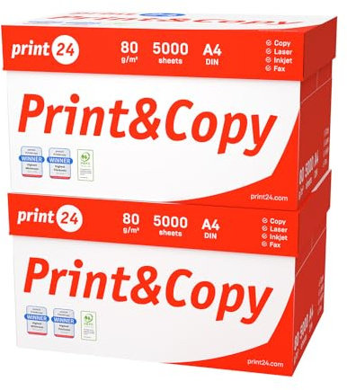 print24 Druckerpapier Kopierpapier 10000 Blatt 20 x 500 A4 80g Premium Hochweiß CIE 160 Testsieger PEFC Umweltzertifikat