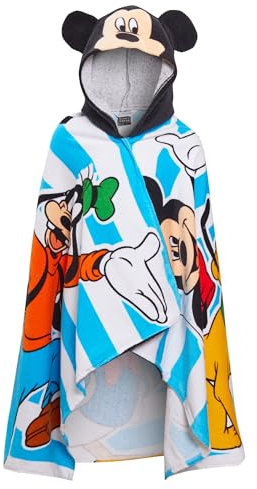 Disney Toalla con capucha de Mickey Mouse, 100% algodón, para niños, poncho de Mickey, multicolor, Talla única